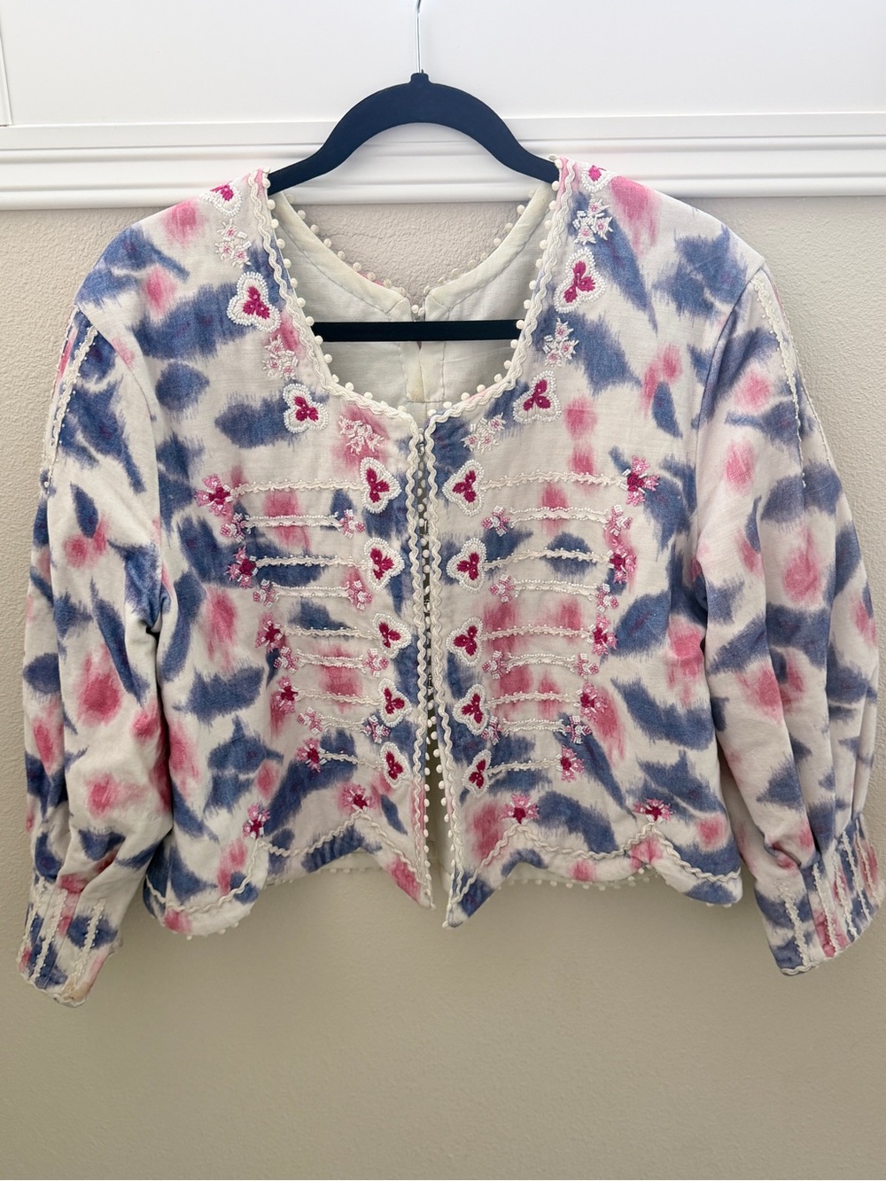 Isabel Marant Pink, Blue & Cream Embroidered Cropped Jacket